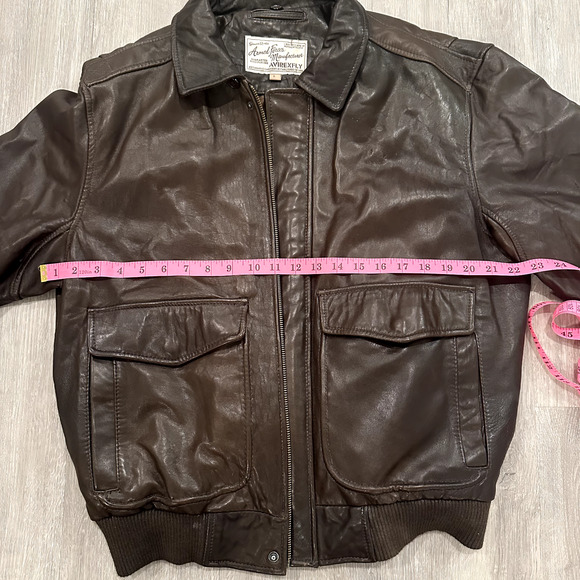Armed Forces Brown AVIREXFLY Genuine Leather Bomber Pilot Jacket Mens L - Picture 7 of 11